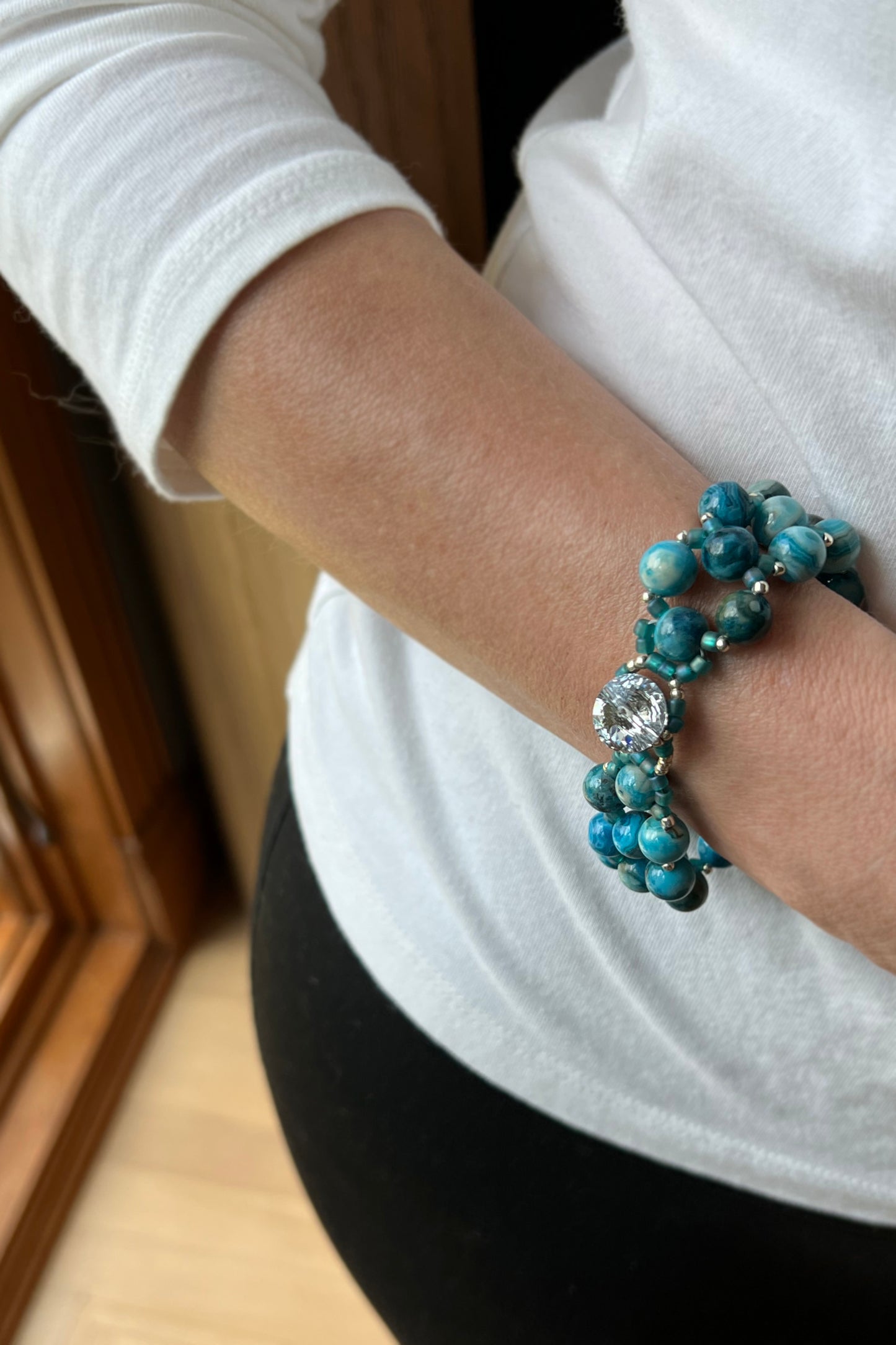 blue agate beaded gemstone bracelet