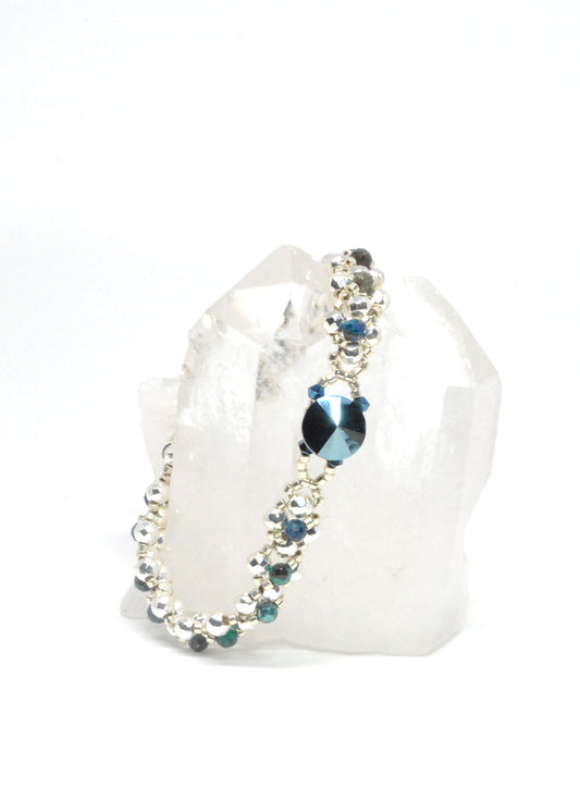 chrysocolla and white silver plated hematite bracelet