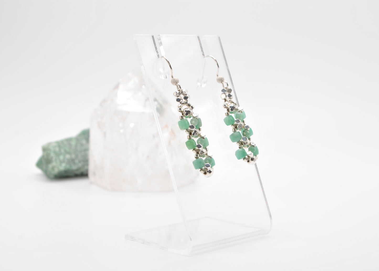 Brazilian Emerald and Silver-plated Hematite Dangle Earrings