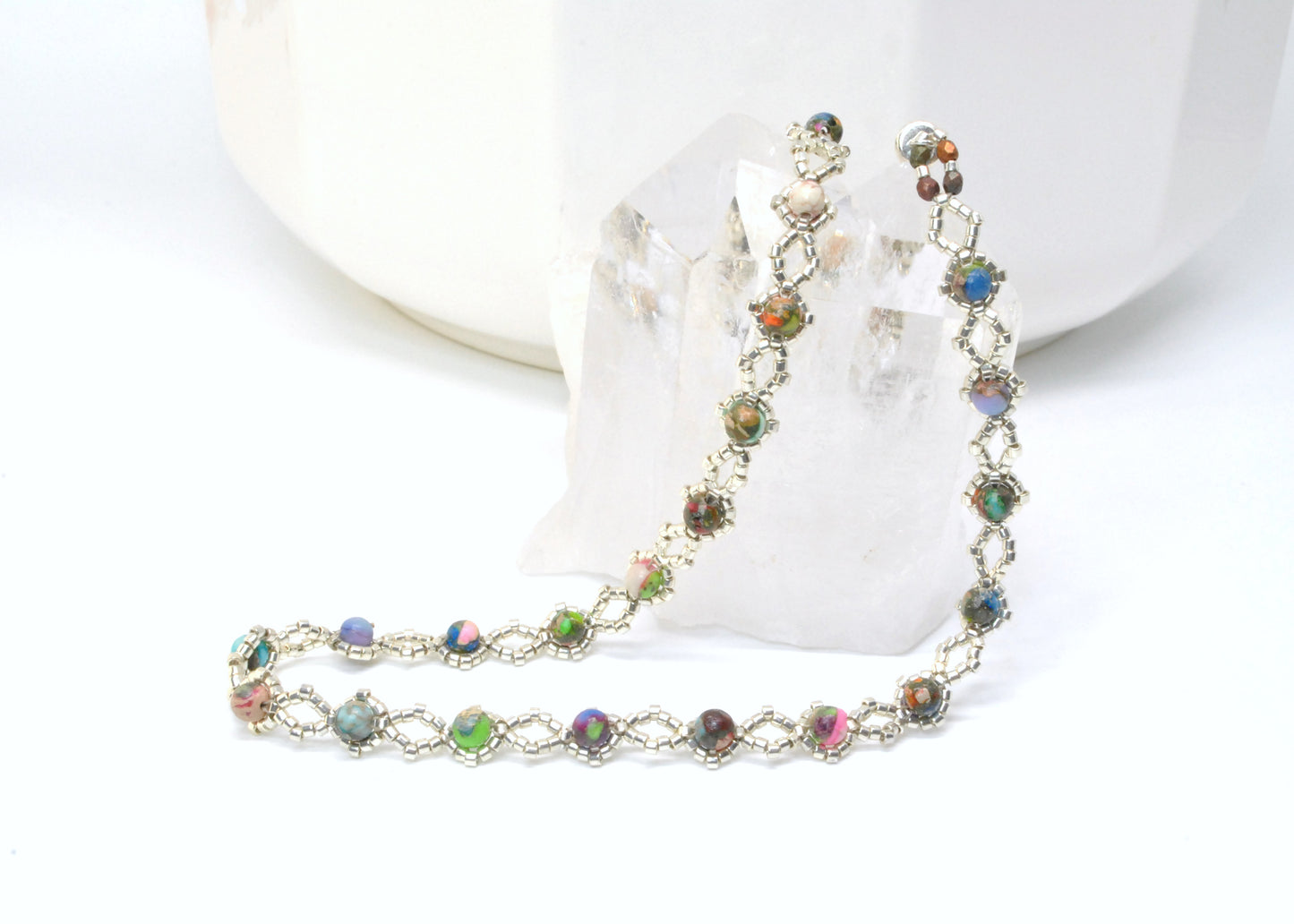 A Symphony of Color: The Handwoven Impression Jasper Diamond Weave Wrap Bracelet