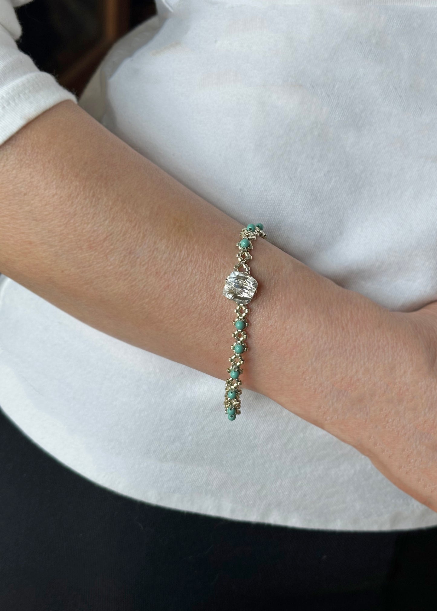 seafoam green swarovski pearl bracelet