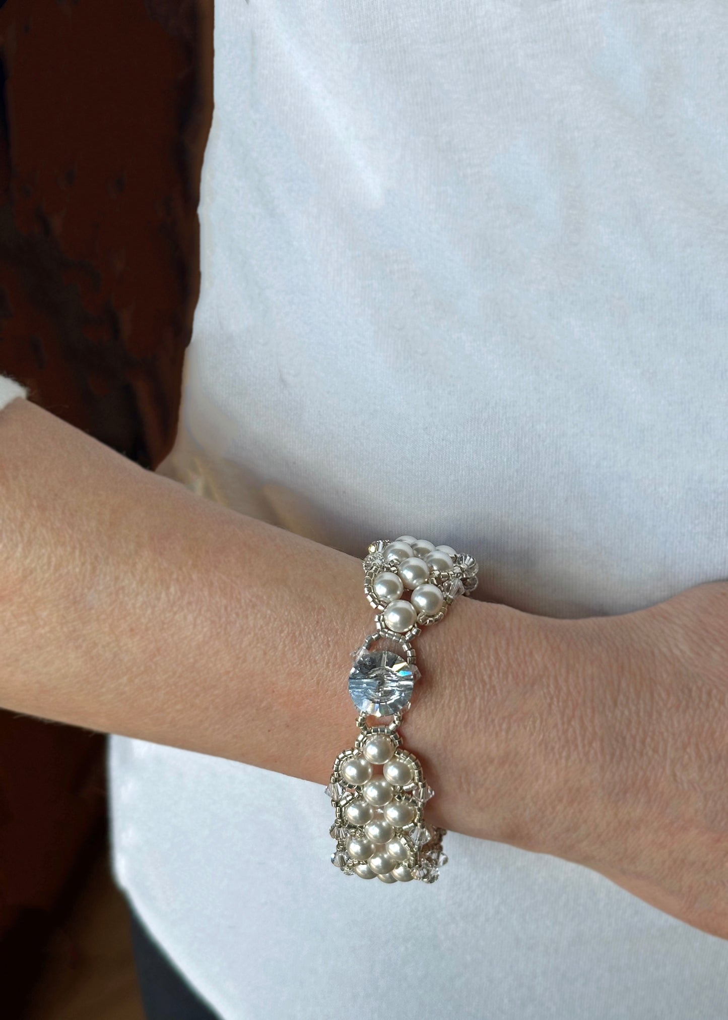 swarovski pearl and crystal statement wedding bracelet