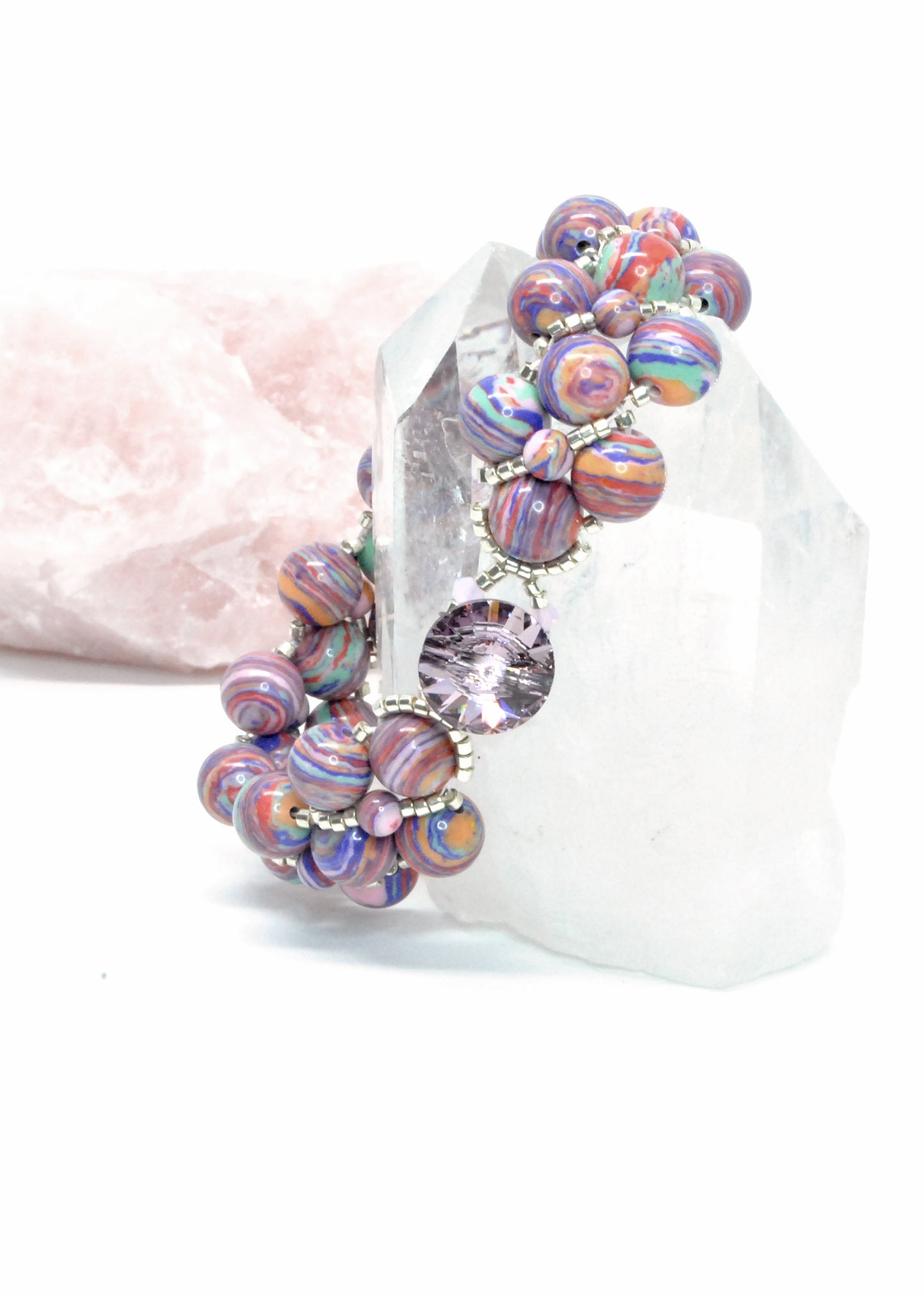 pink rainbow calsilica colorful swirl bracelet