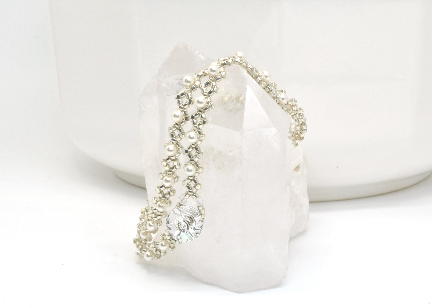 white swarovski pearl wrap bracelet