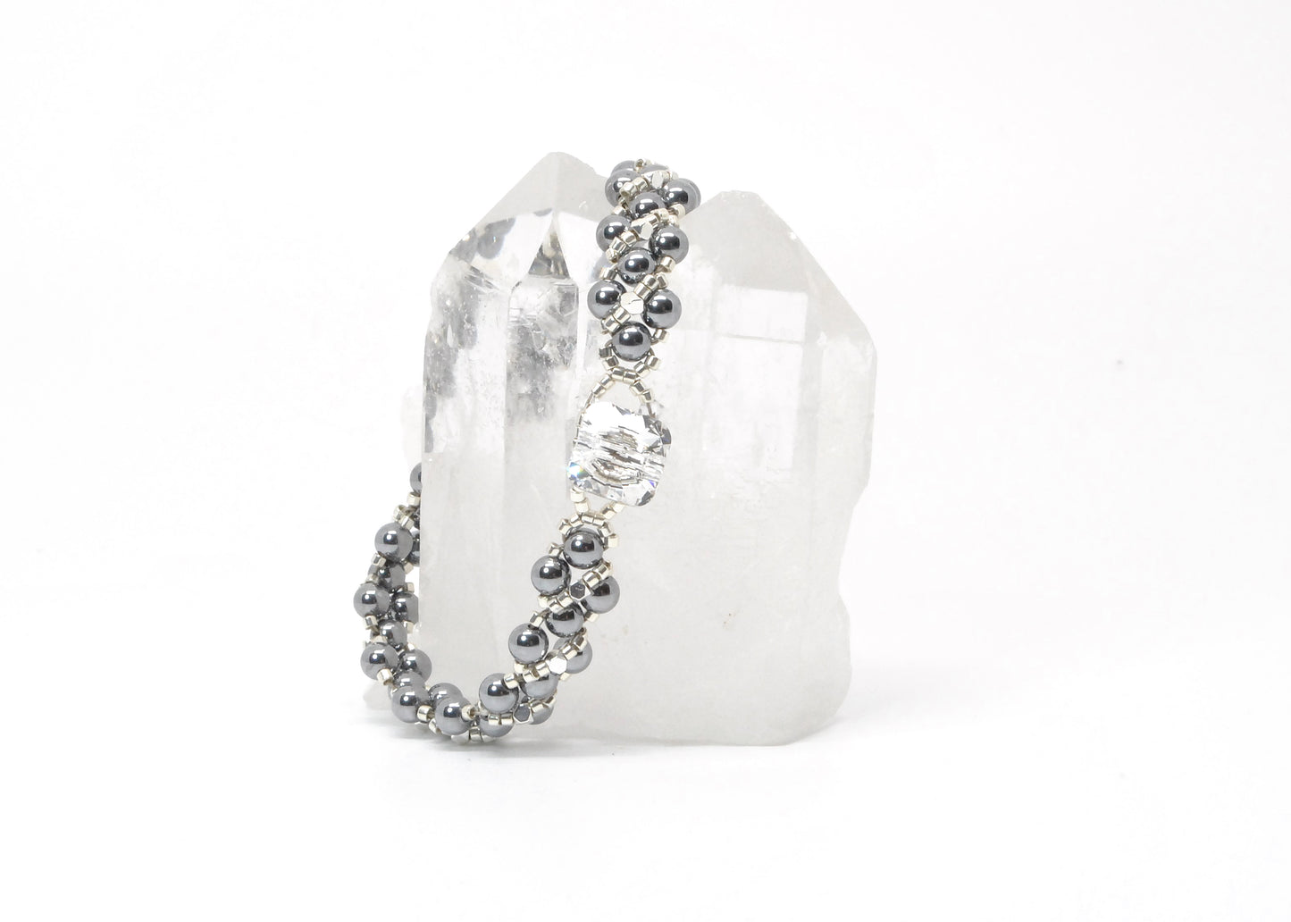 terahertz & hematite and silver accent bracelet