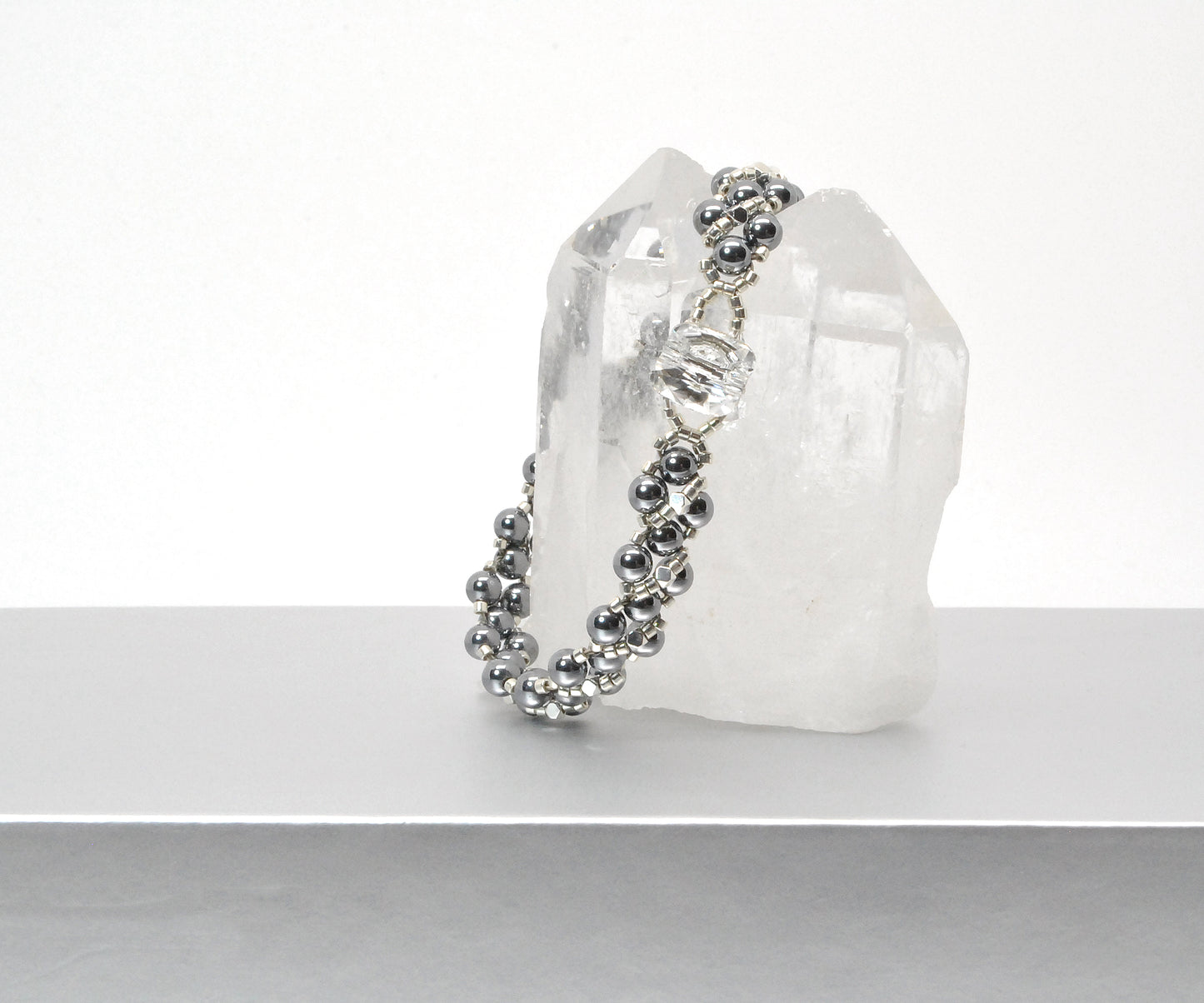 terahertz & hematite and silver accent bracelet