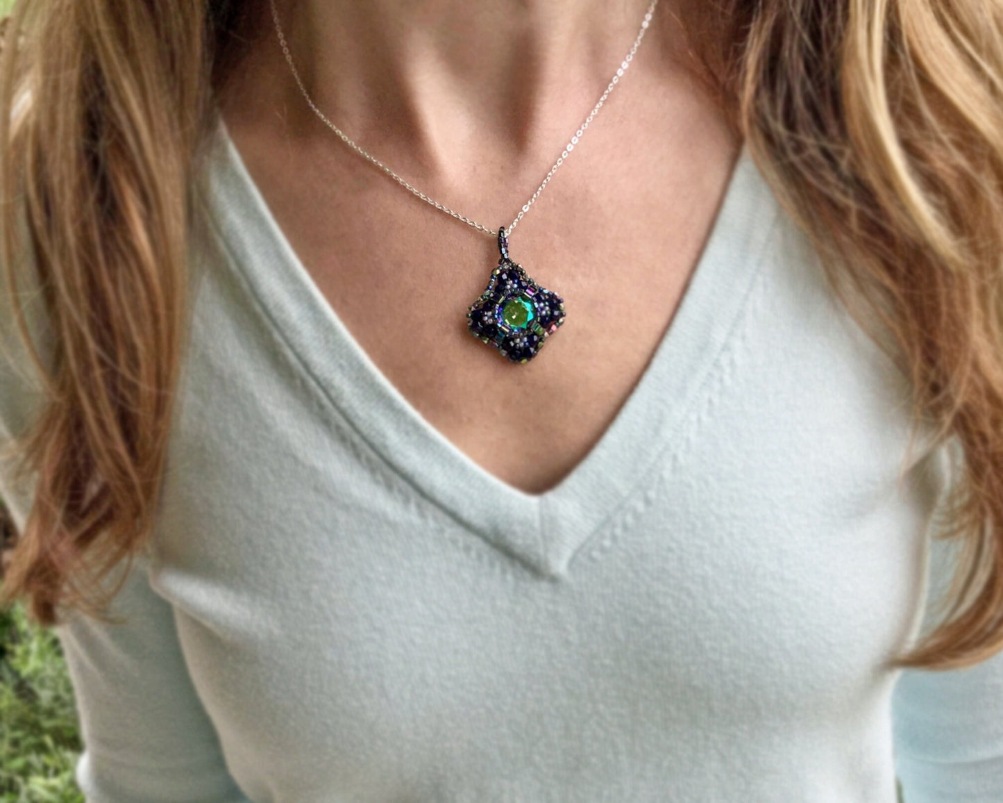 metallic purple swarovski crystal pendant . #004