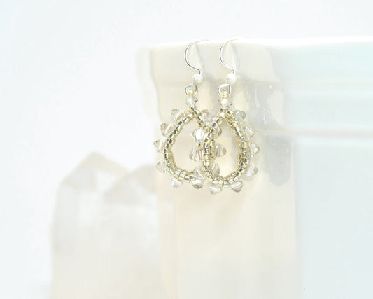 crystal and pale gold & sterling silver crystal loop earrings . delicate wedding earrings . elegant wedding earrings . special occasion .