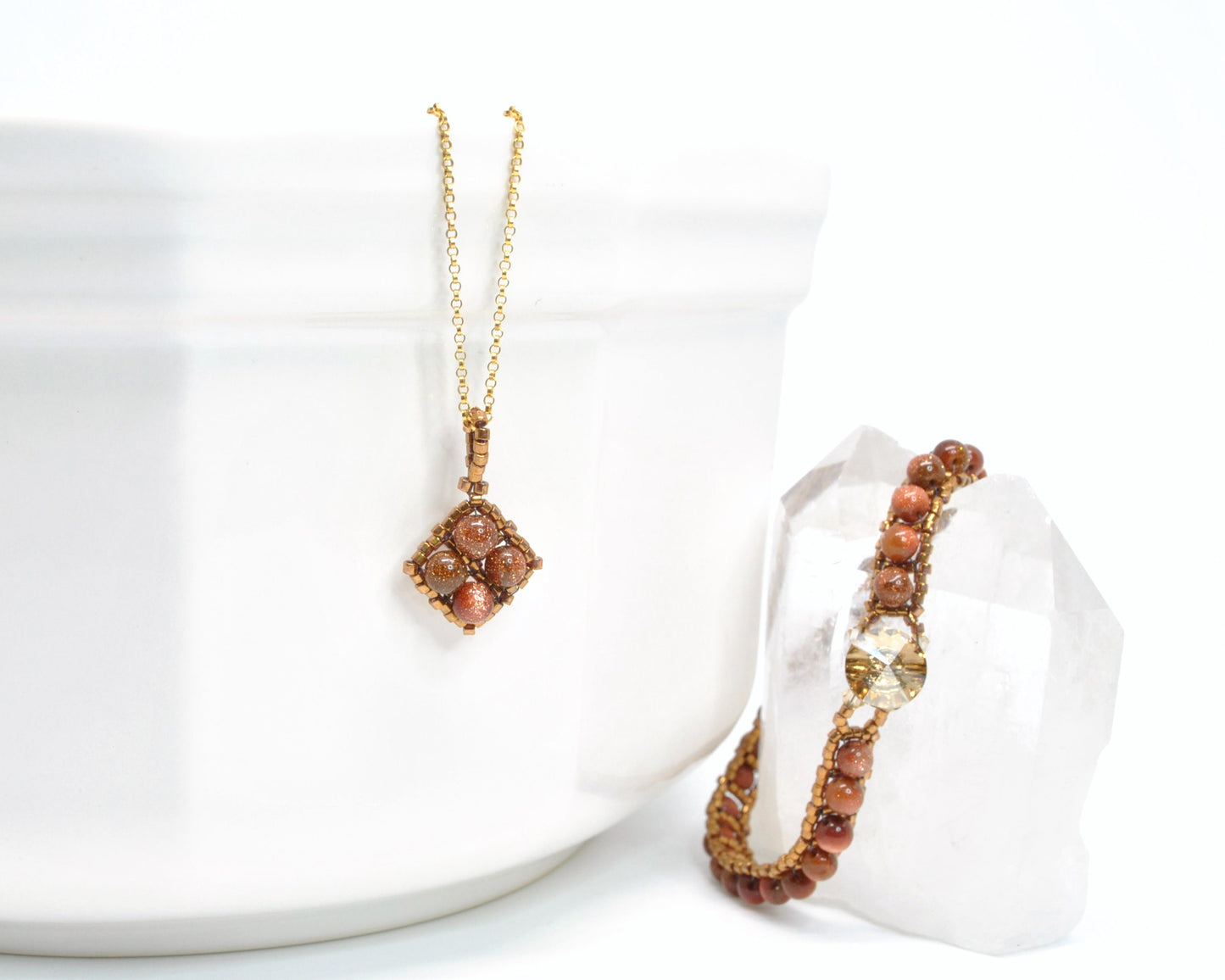 goldstone pendant . goldstone jewelry set . orange pendant . dainty pendant . layering pendant . burnt orange pendant . goldstone necklace