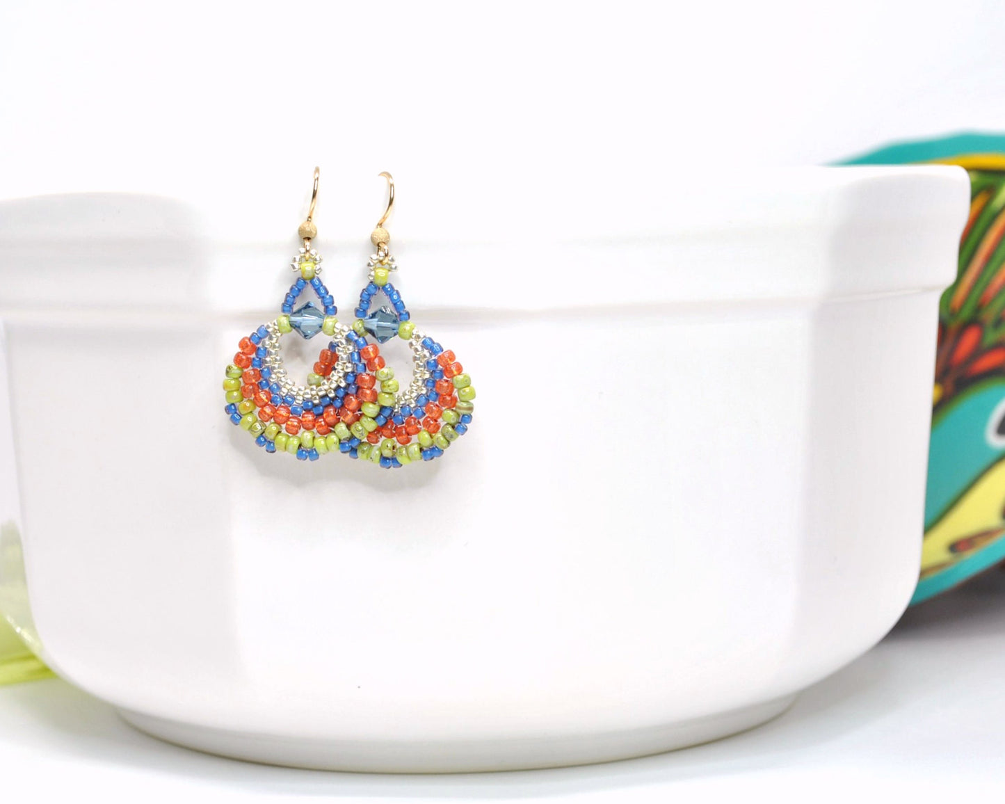 fiesta glass beaded fan earrings