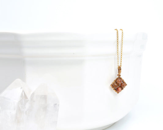 goldstone pendant . goldstone jewelry set . orange pendant . dainty pendant . layering pendant . burnt orange pendant . goldstone necklace