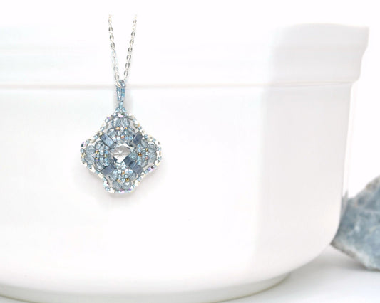 blue gray and clear swarovski crystal pendant necklace . #027