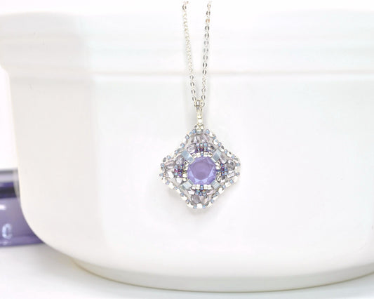 light purple swarovski cushion cut crystal pendant . #012