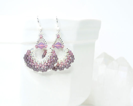 orchid purple silver beaded fan earring . lightweight earrings . nickel free jewelry . purple fan earrings . mauve purple earrings . gift .