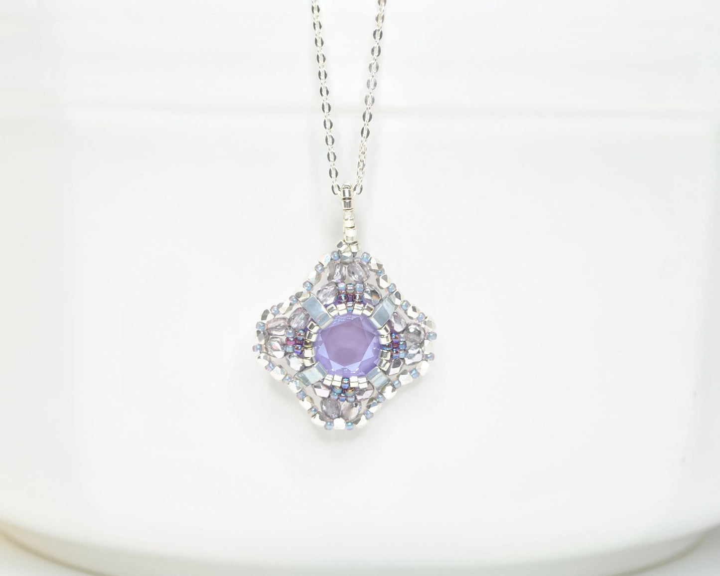 light purple swarovski cushion cut crystal pendant . #012