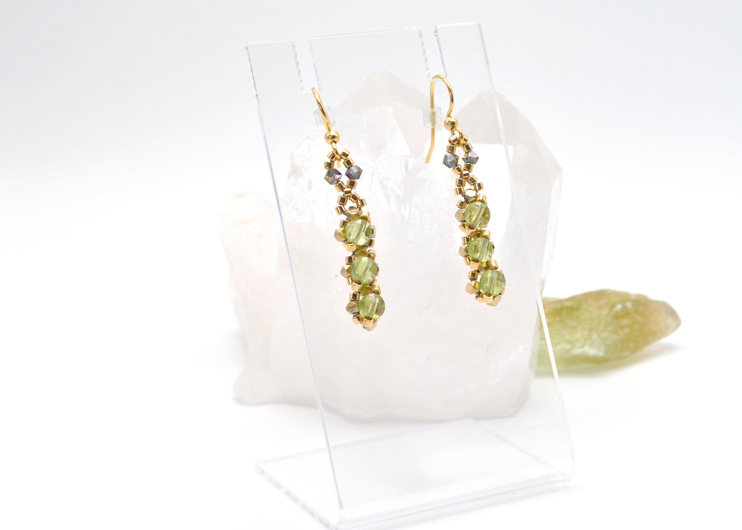 Handcrafted Peridot Coin and 24K Gold Plated Beaded Earrings