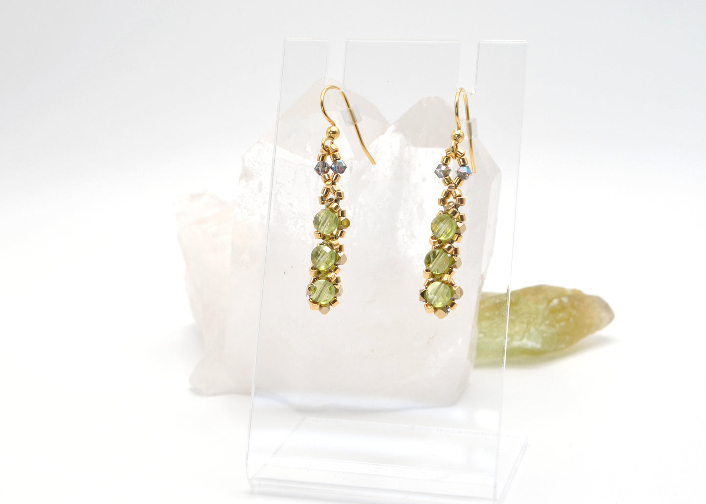 Handcrafted Peridot Coin and 24K Gold Plated Beaded Earrings