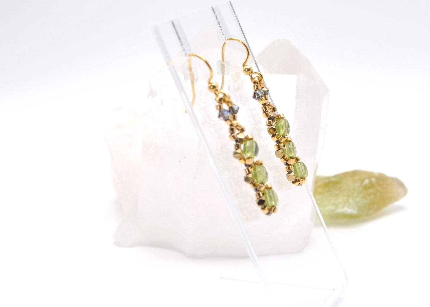 Handcrafted Peridot Coin and 24K Gold Plated Beaded Earrings