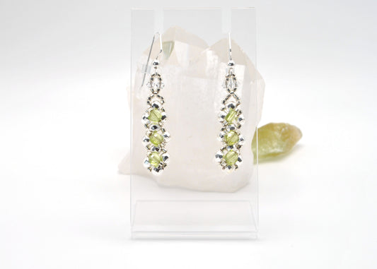 Handcrafted Peridot Coin and White Silver Plated Hematite Earrings