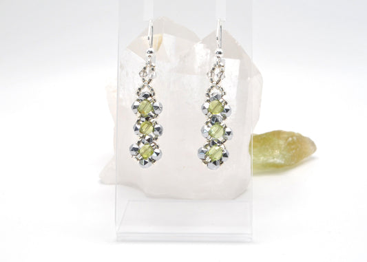 Peridot Coin and Silver Plated Star-Cut Hematite Earrings