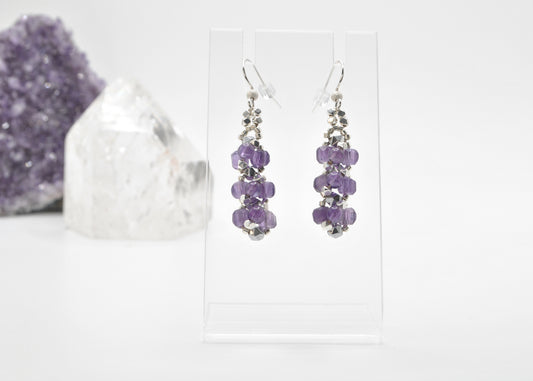 Handcrafted Amethyst and Star-Cut Hematite Dangle Earrings