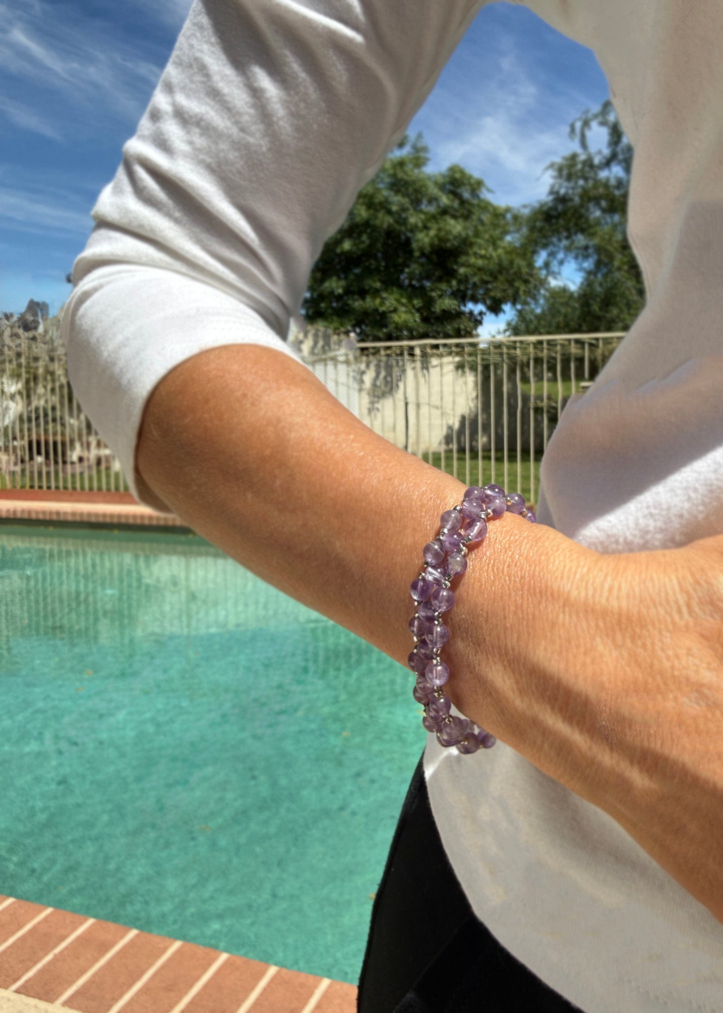 Hand-Woven Amethyst and Silver Seed Bead Bracelet
