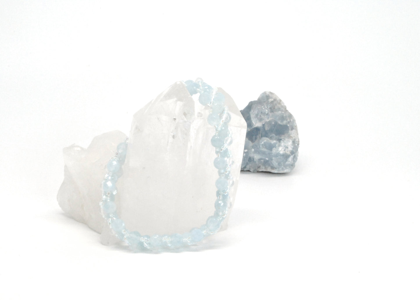 Woven Aquamarine and Clear Quartz Serenity Bracelet