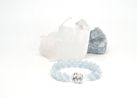 Woven Aquamarine and Clear Quartz Serenity Bracelet