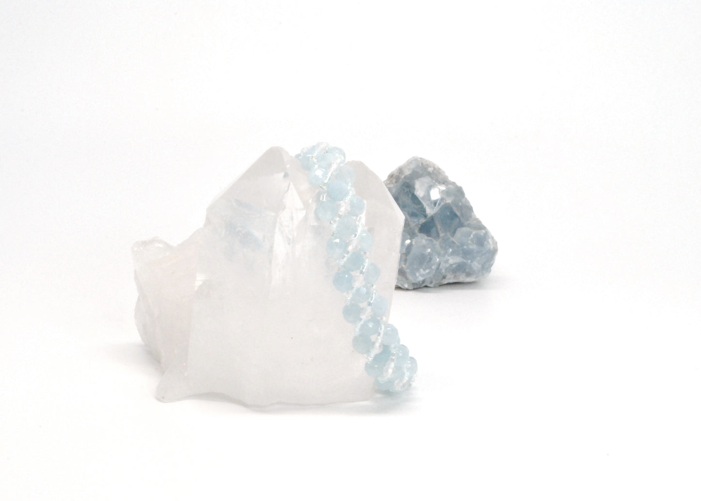 Woven Aquamarine and Clear Quartz Serenity Bracelet