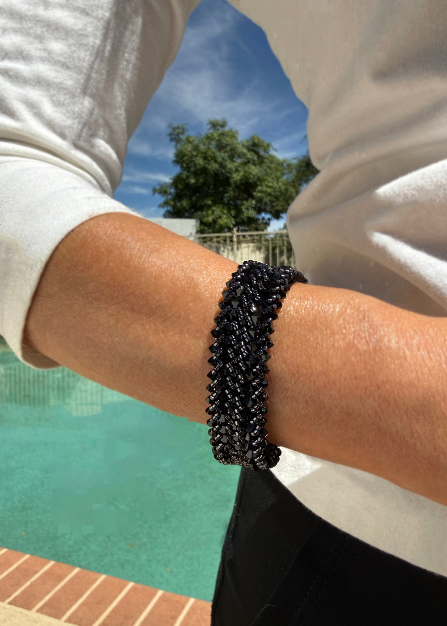 Black Swarovski Crystal Cuff Statement Bracelet