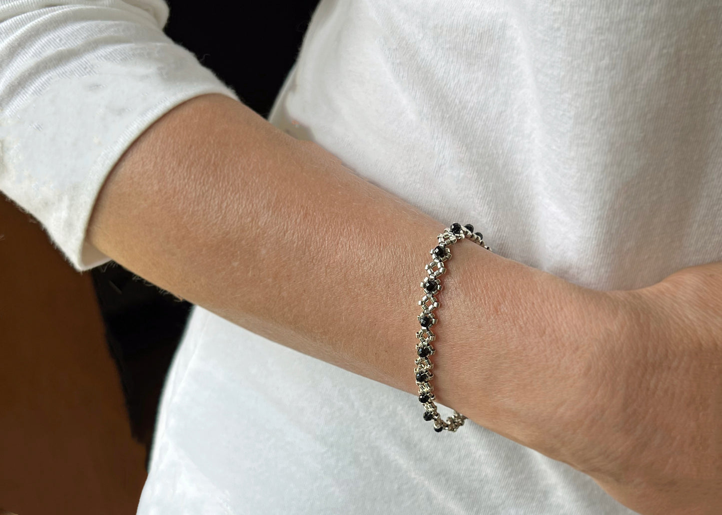black tourmaline delicate tennis bracelet