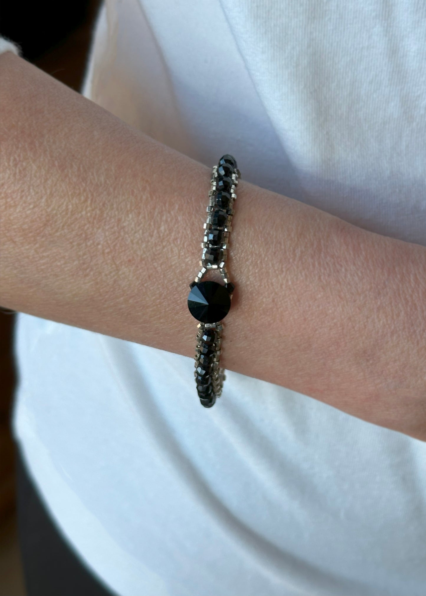 Black Spinel Faceted Gemstone Tennis Bracelet