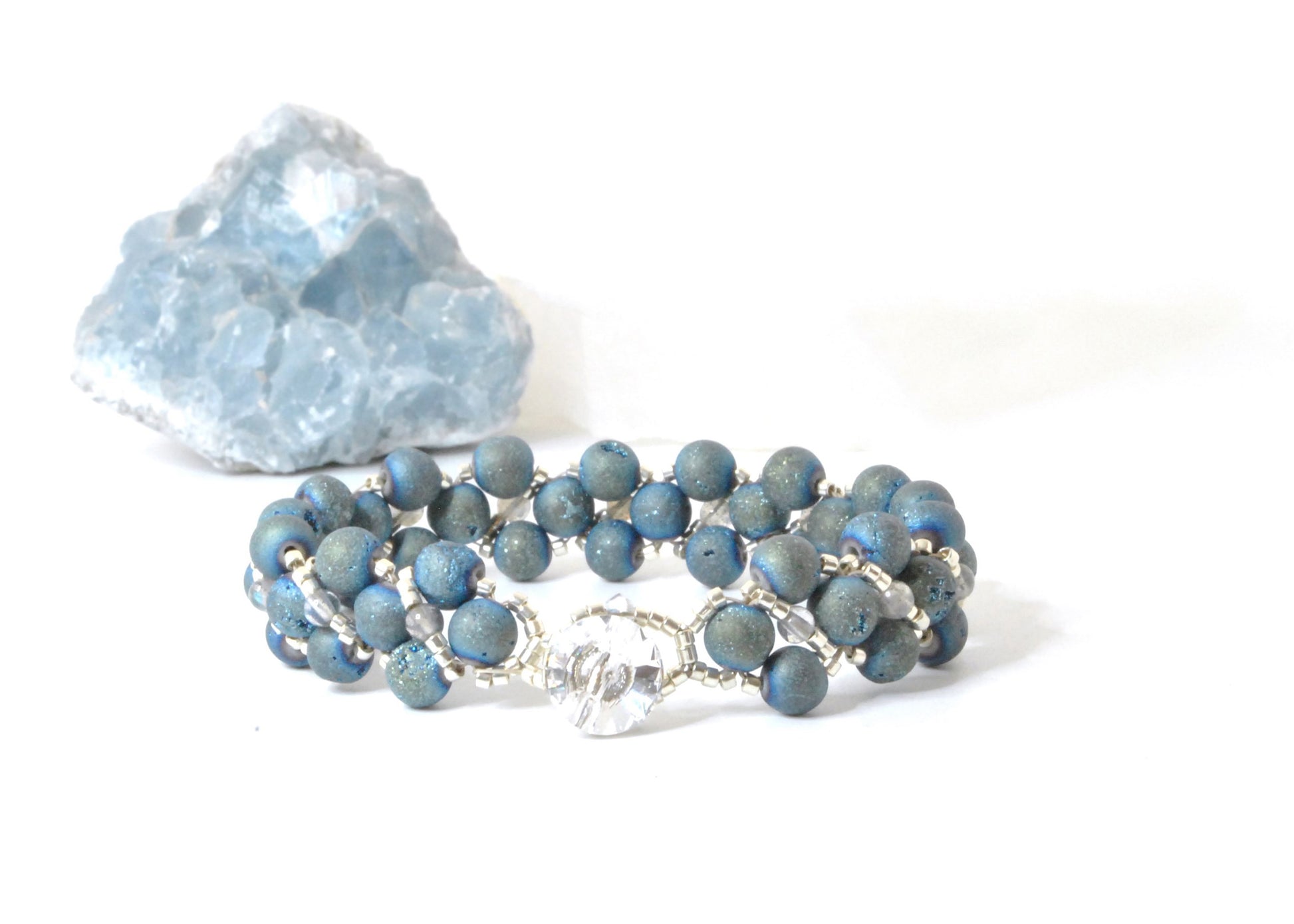 blue druzy and labradorite bracelet