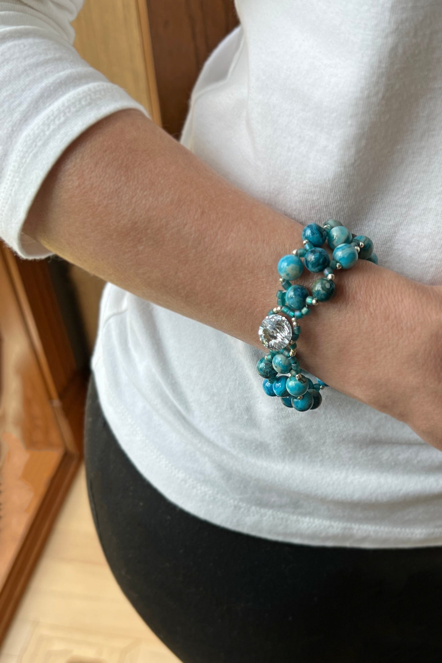 blue agate beaded gemstone bracelet