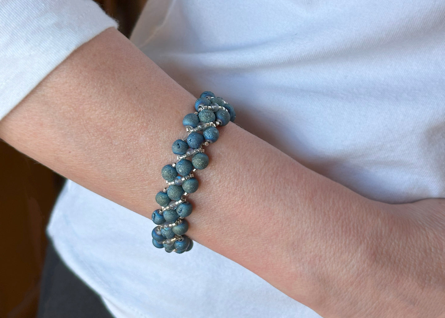 Blue Druzy Quartz and Labradorite Bracelet