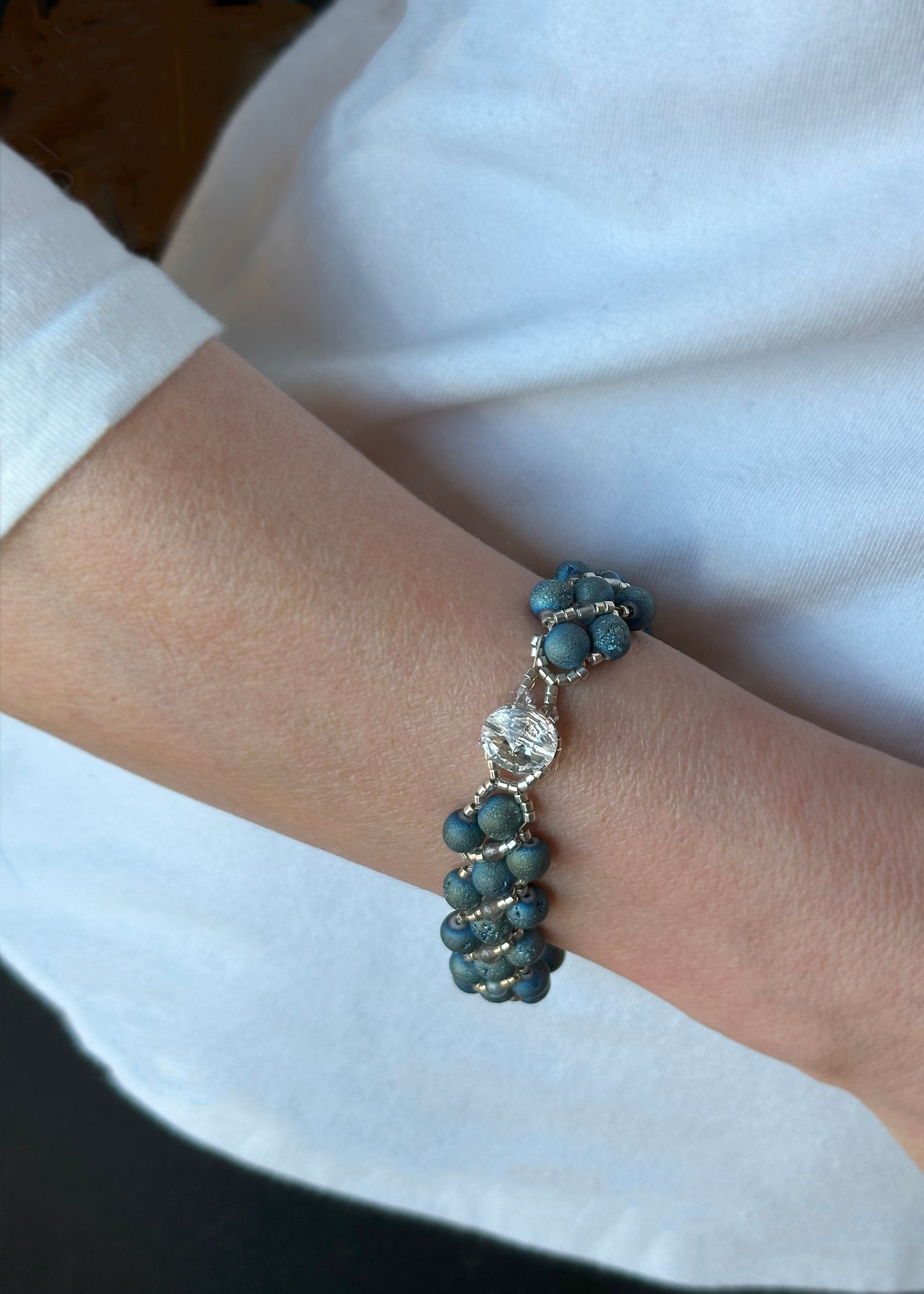 Blue Druzy Quartz and Labradorite Bracelet