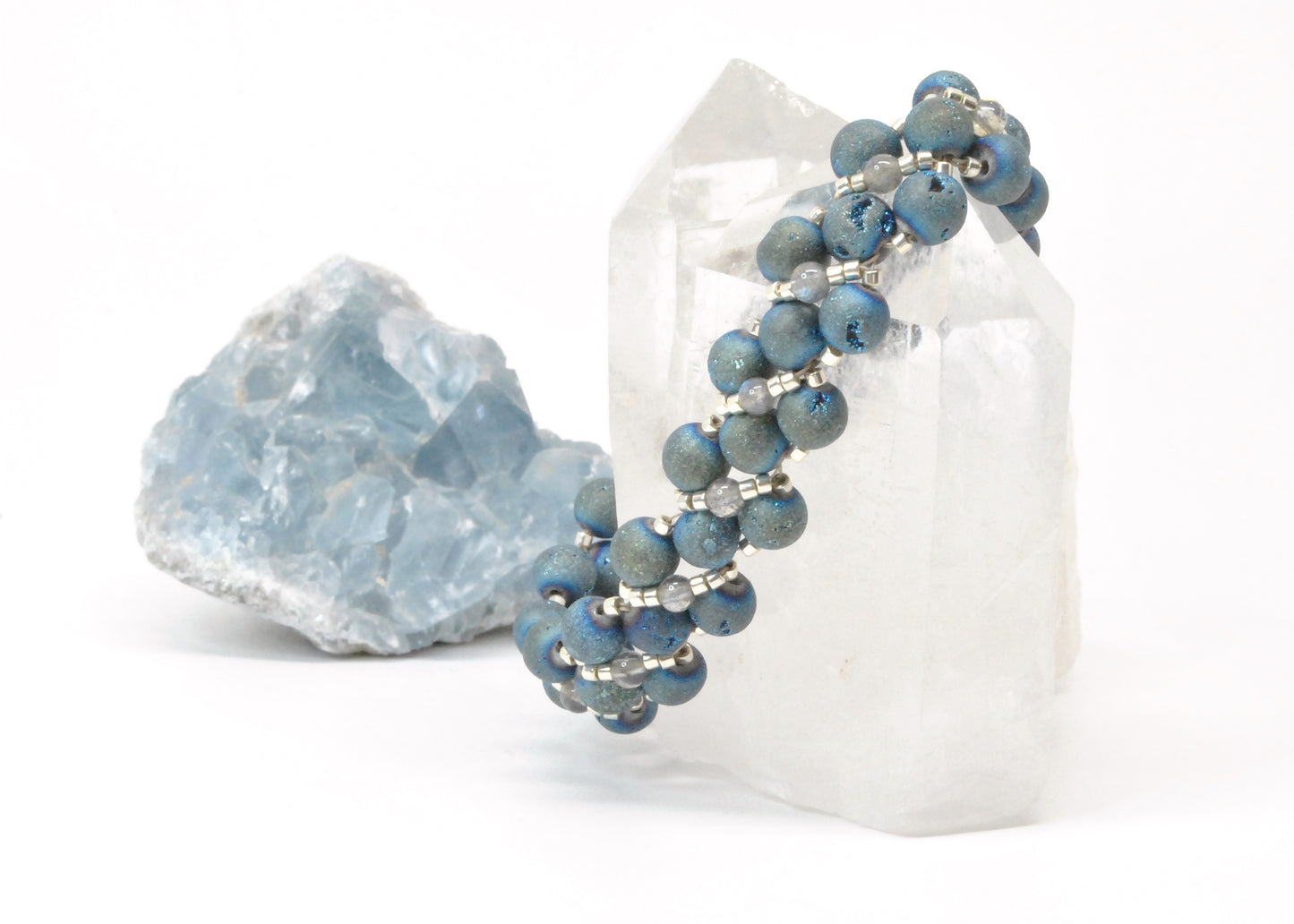 Blue Druzy Quartz and Labradorite Bracelet