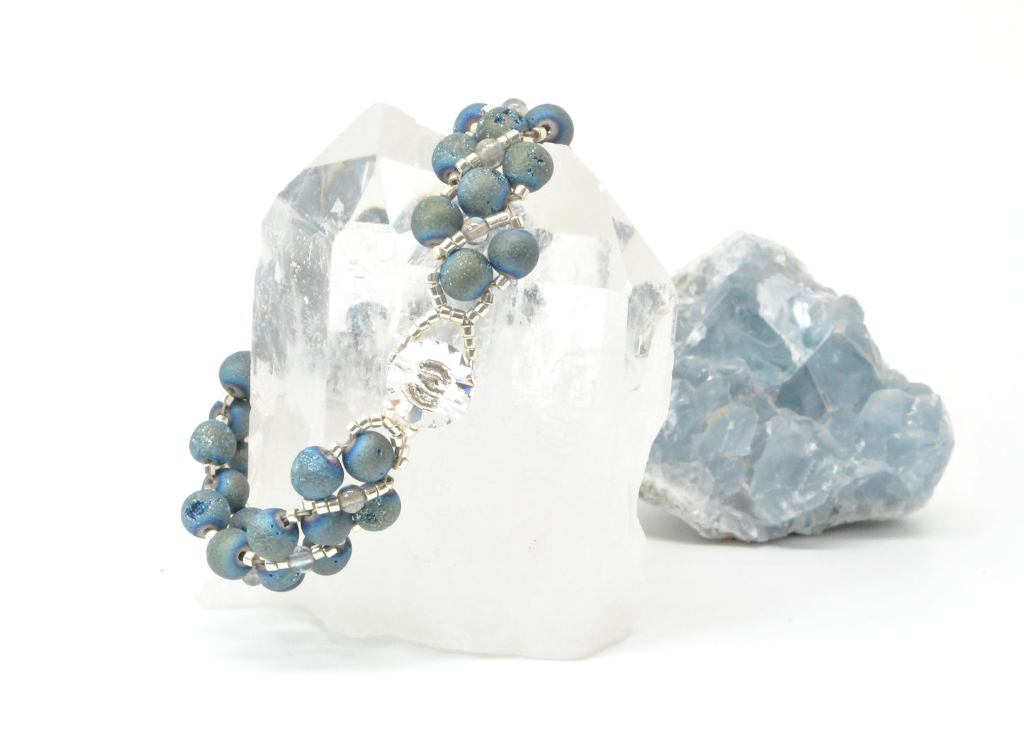 Blue Druzy Quartz and Labradorite Bracelet