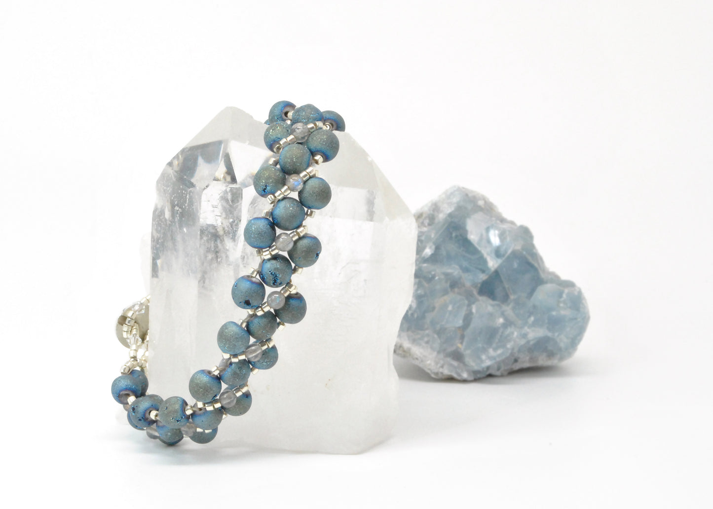 Blue Druzy Quartz and Labradorite Bracelet