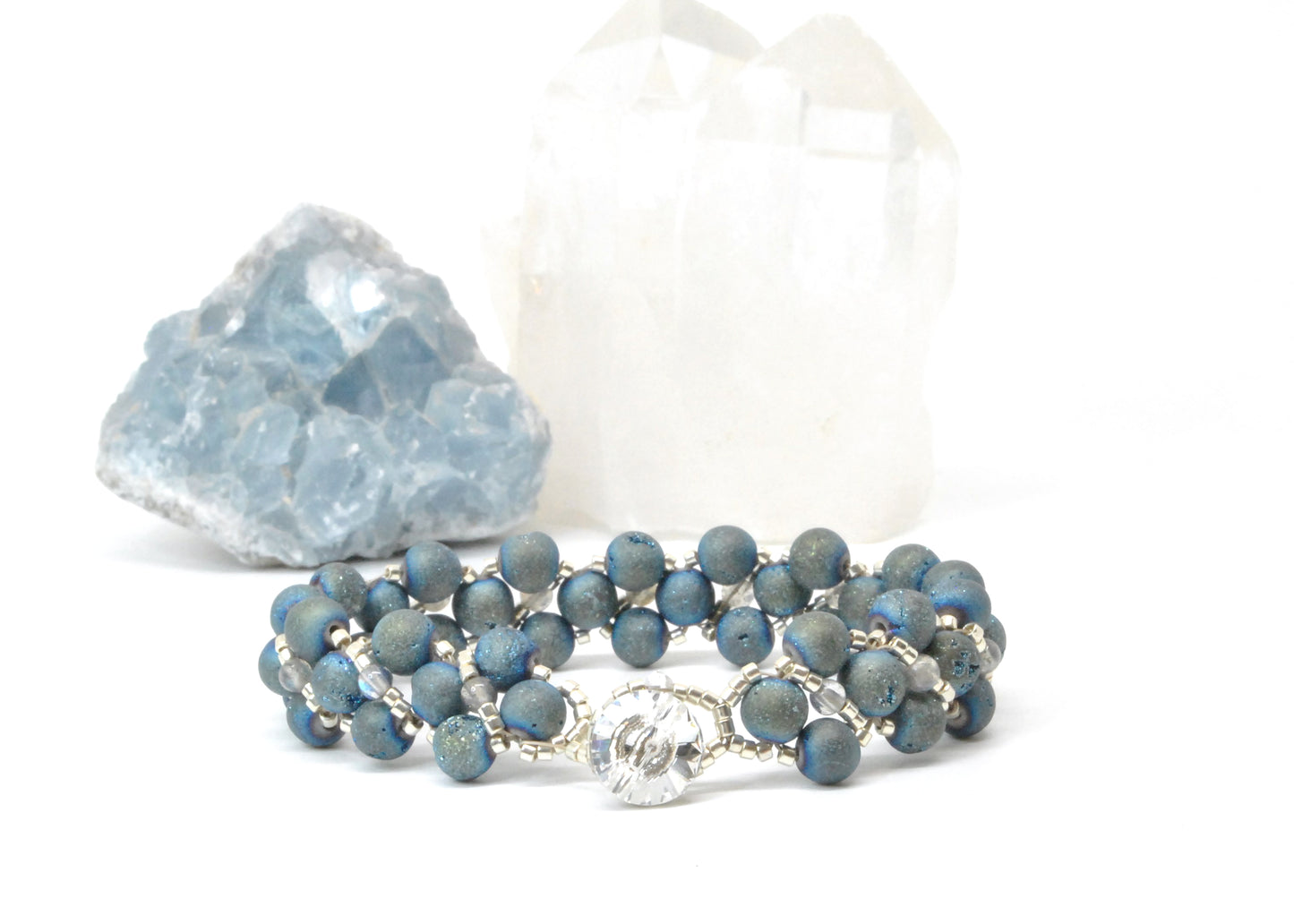Blue Druzy Quartz and Labradorite Bracelet