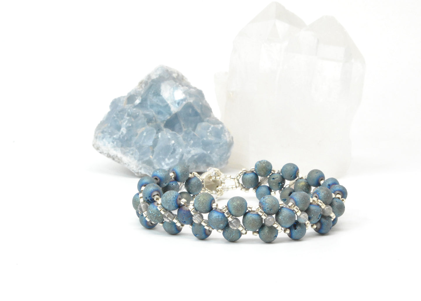 Blue Druzy Quartz and Labradorite Bracelet