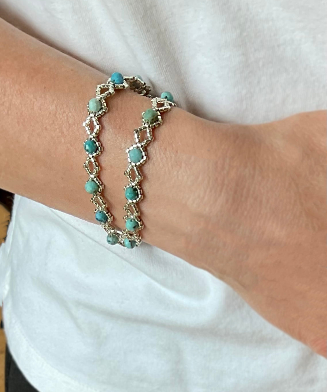 blue opal gemstone wrap bracelet
