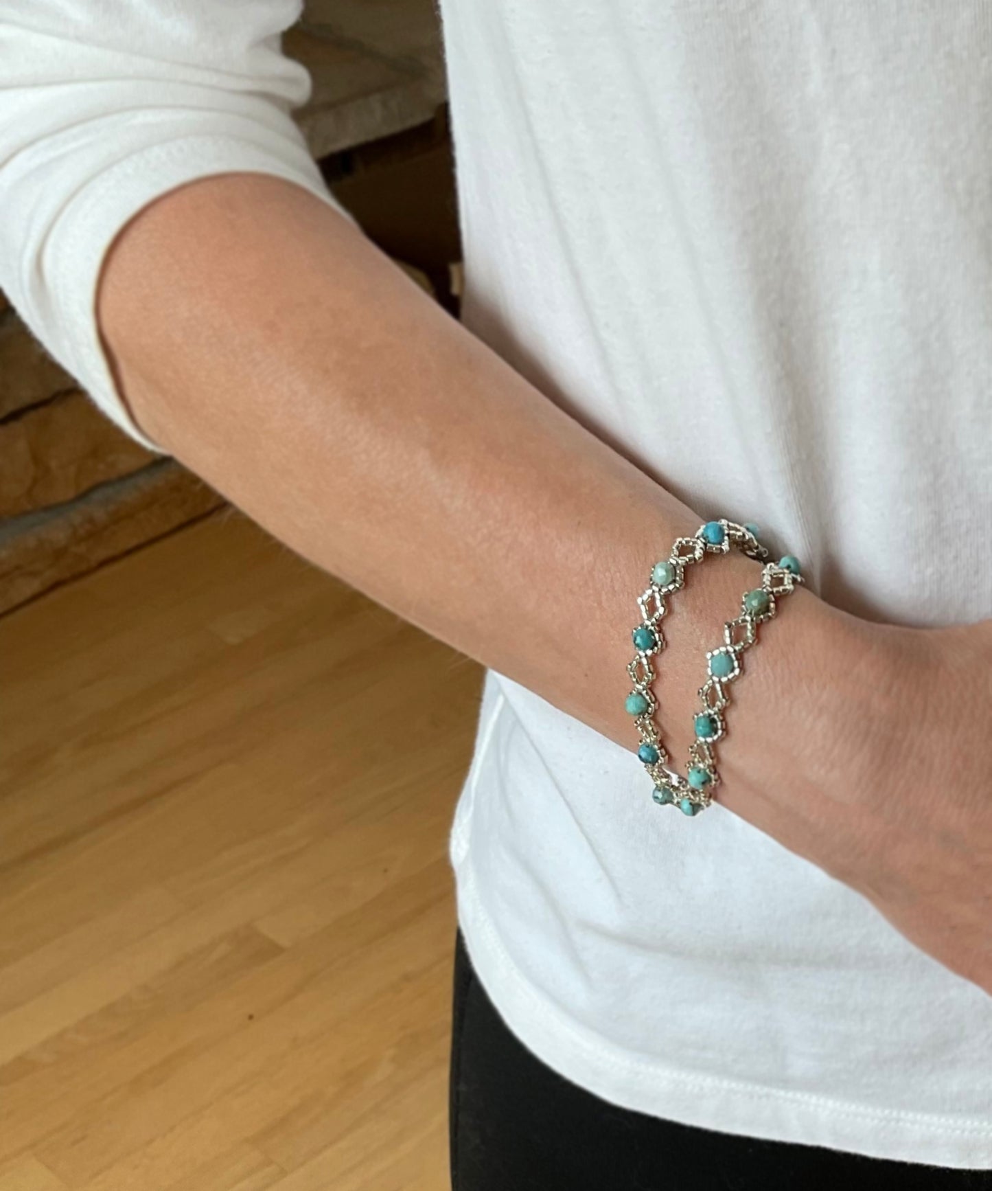 blue opal gemstone wrap bracelet