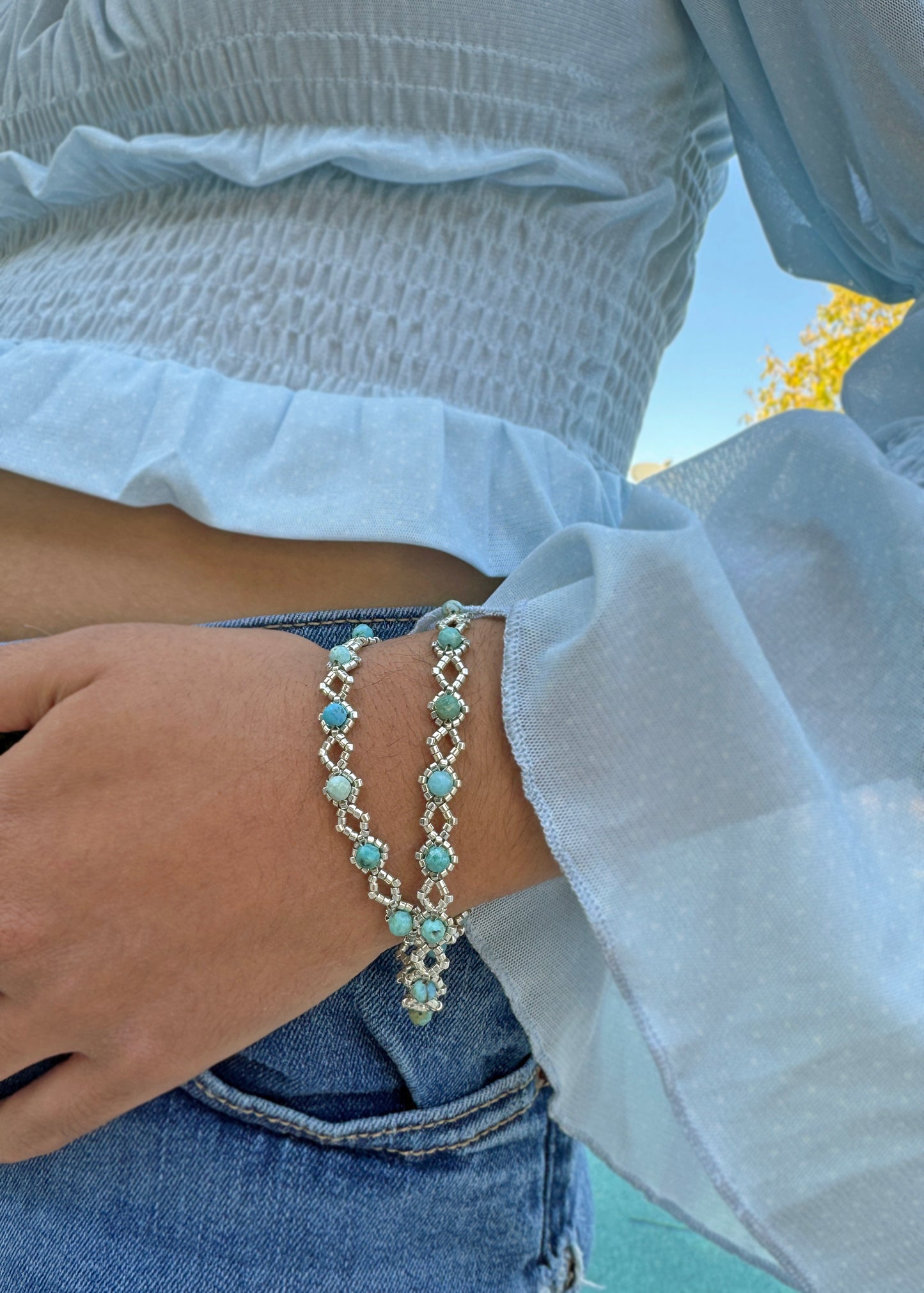 blue opal gemstone wrap bracelet