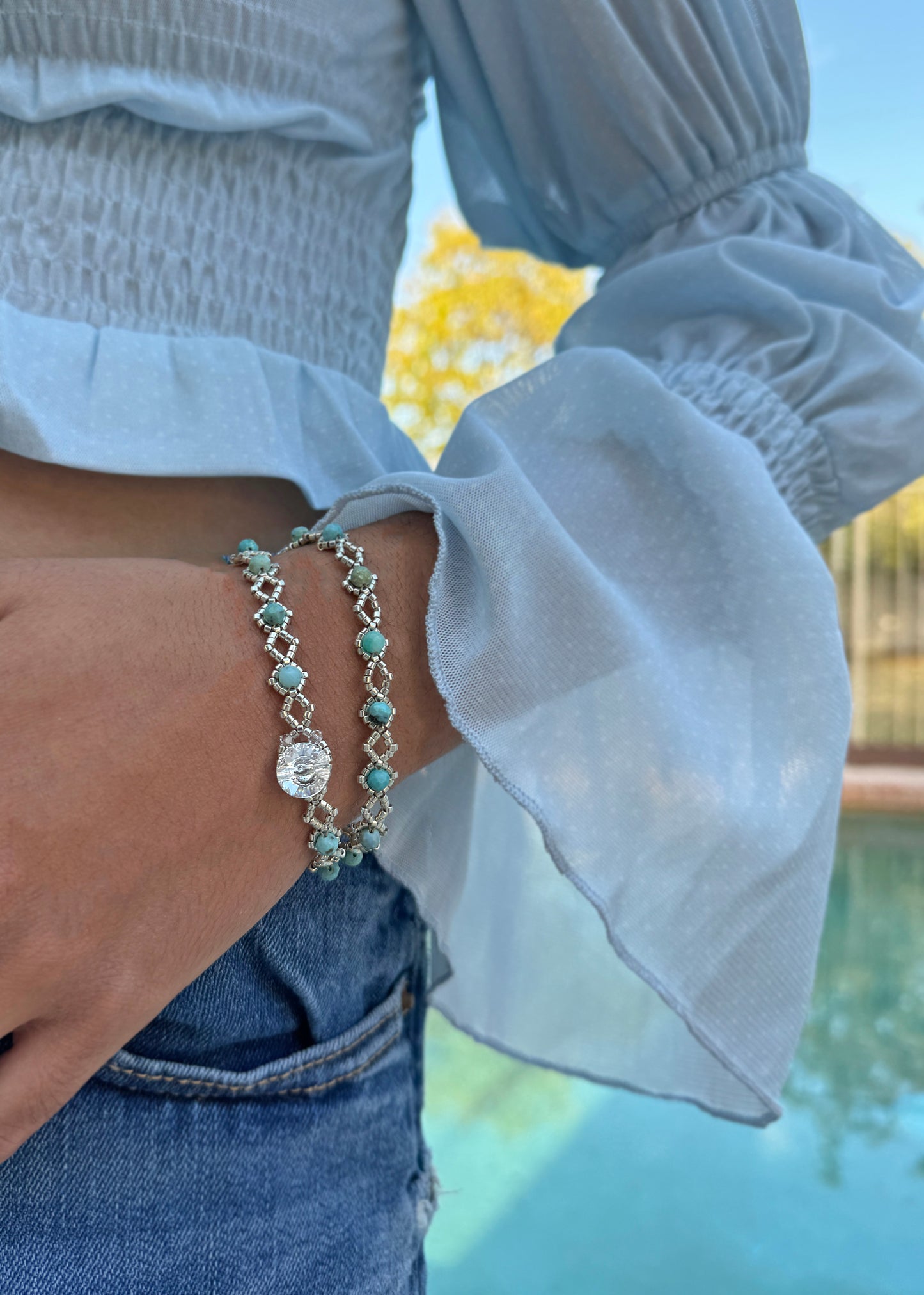 blue opal gemstone wrap bracelet