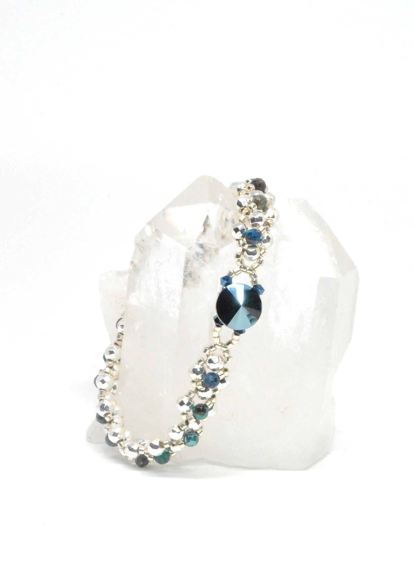 chrysocolla and white silver plated hematite bracelet