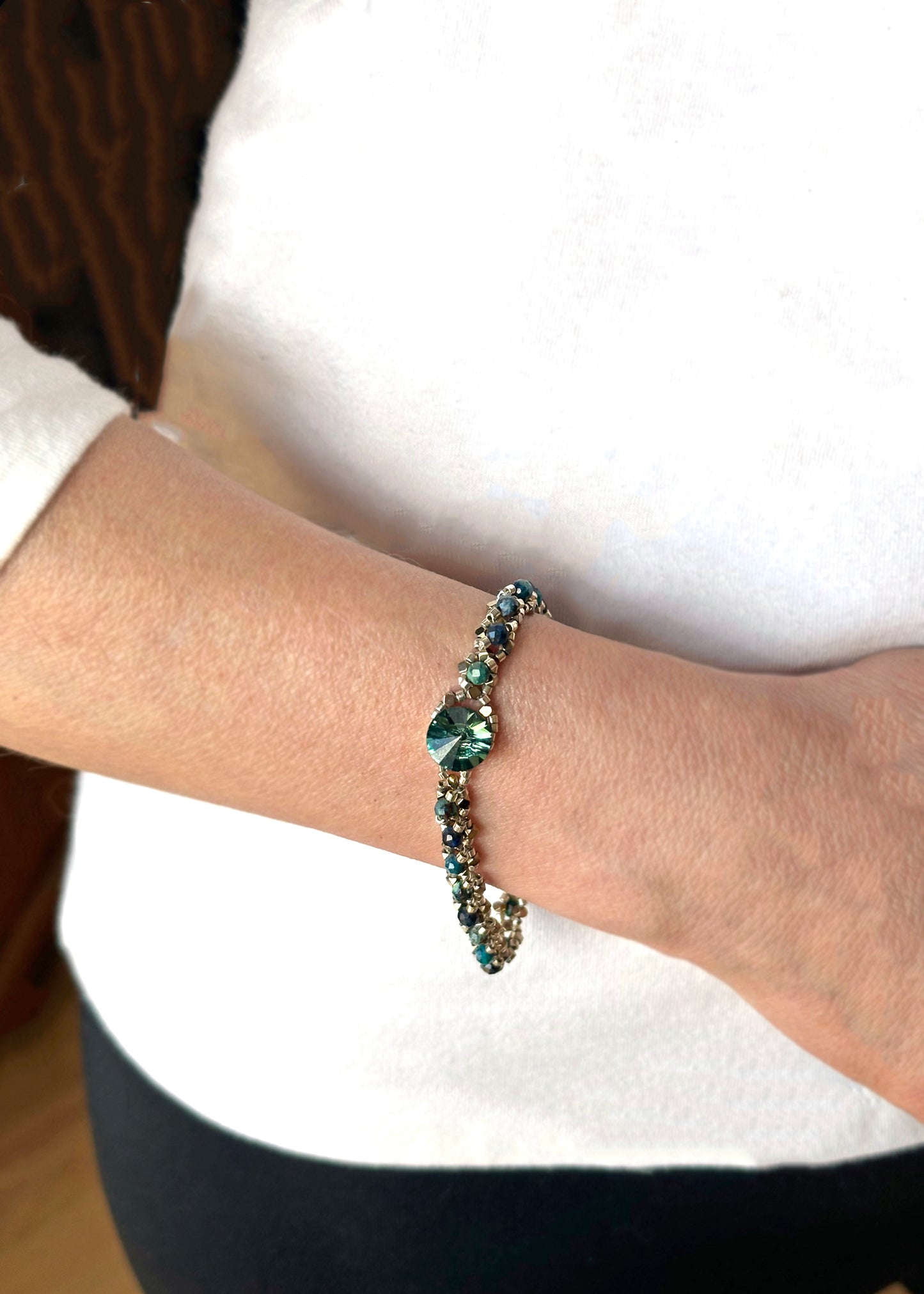 chrysocolla and white silver plated hematite bracelet
