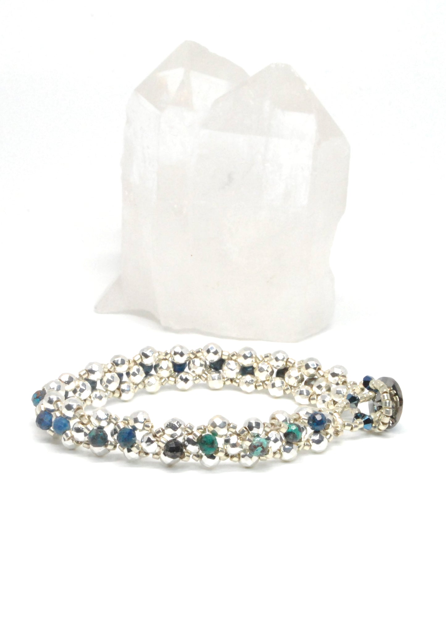 chrysocolla and white silver plated hematite bracelet