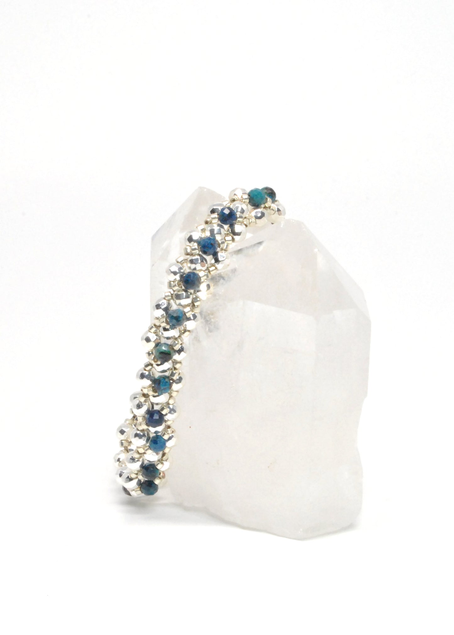 chrysocolla and white silver plated hematite bracelet