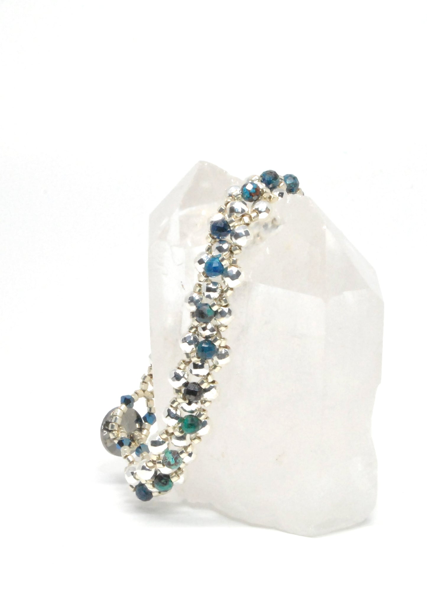 chrysocolla and white silver plated hematite bracelet